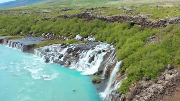 Imágenes Aéreas Cascada Barnafoss Islandia — Vídeo de stock