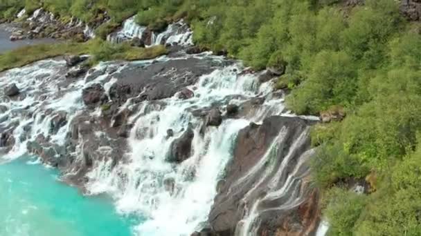 Filmagem Aérea Cachoeira Barnafoss Islândia — Vídeo de Stock