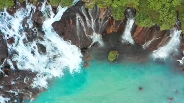 Zlanda Daki Barnafoss Şelalesinin Hava Görüntüleri — Stok video