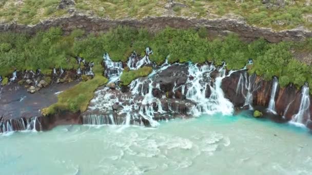 冰岛Barnafoss瀑布的空中录像 — 图库视频影像