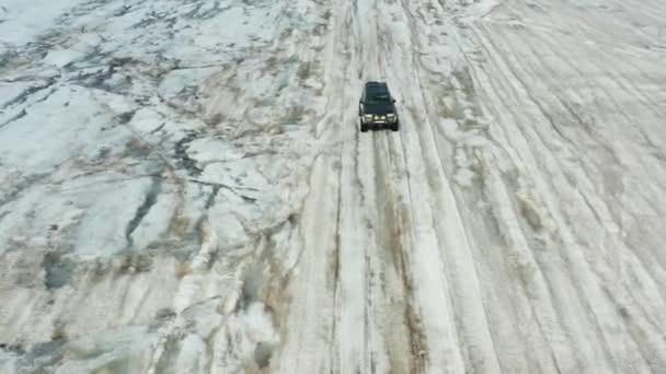 Riprese Aeree Auto Che Guidano Sul Ghiacciaio Islanda — Video Stock