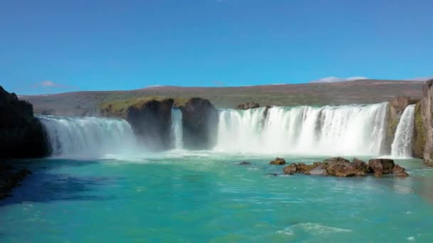 Aerial Flight Godafoss Waterfall — Stock Video