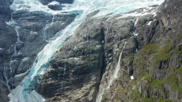 Luftaufnahme Des Briksdalsbreen Gletschers Norwegen — Stockvideo