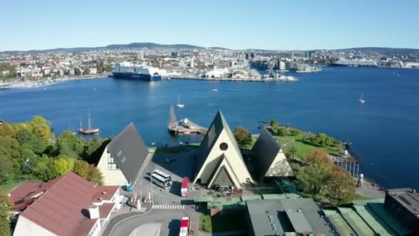 Norveç Teki Fram Müzesi Üzerinde Uçuş Stok Video