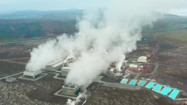 Lot Nad Elektrownią Geotermalną Svartsengi Błękitna Laguna Islandii — Wideo stockowe