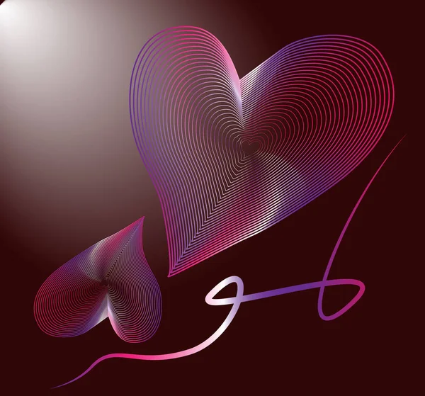 Coeur carte de voeux rose sur un fond sombre — Image vectorielle