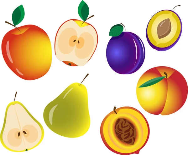 Collage aus Fruchtapfel, Birne, Pflaume, Birne — Stockvektor