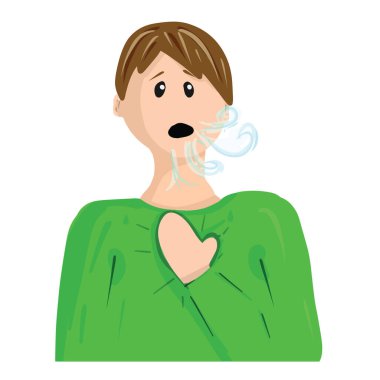 Patient with dyspnea, breathless on white. Vector illustration in cartoon flat style. Sign of diseases: pulmonary embolism, coronavirus infection, measles, pneumonia, tuberculosis, lung cancer, angina clipart