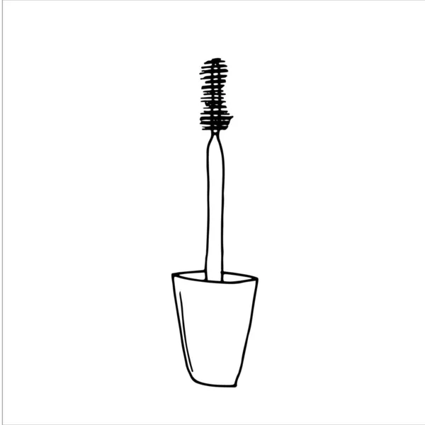 化妆刷从睫毛膏分离的白色背景 并以卡通涂鸦风格绘制了简单的矢量图解 招贴画 美容设备等要素 — 图库矢量图片