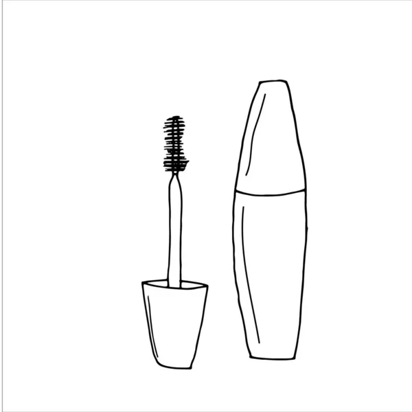 Mascara Com Escova Isolada Sobre Fundo Branco Ilustração Vetor Único — Vetor de Stock