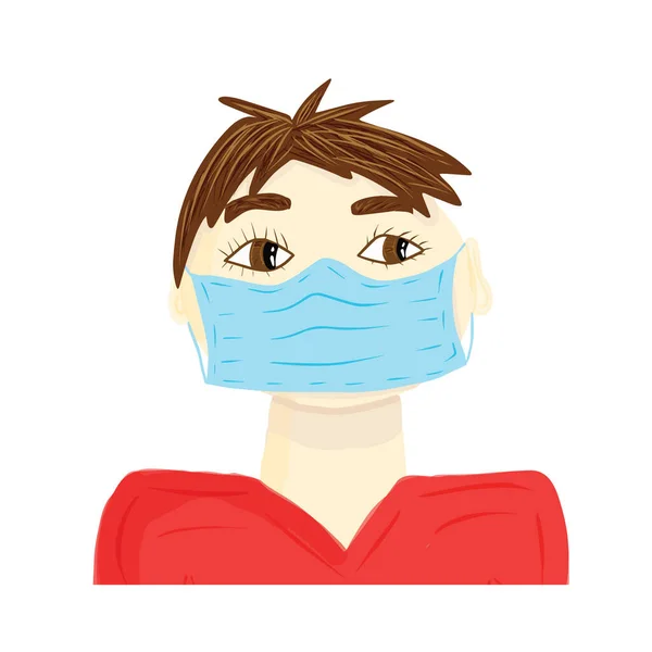 白い背景に隔離された医療マスクの男 漫画風のベクトルイラスト 世界中に広がるコロナウイルス感染の予防 パンデミック 危険な病気の概念 — ストックベクタ