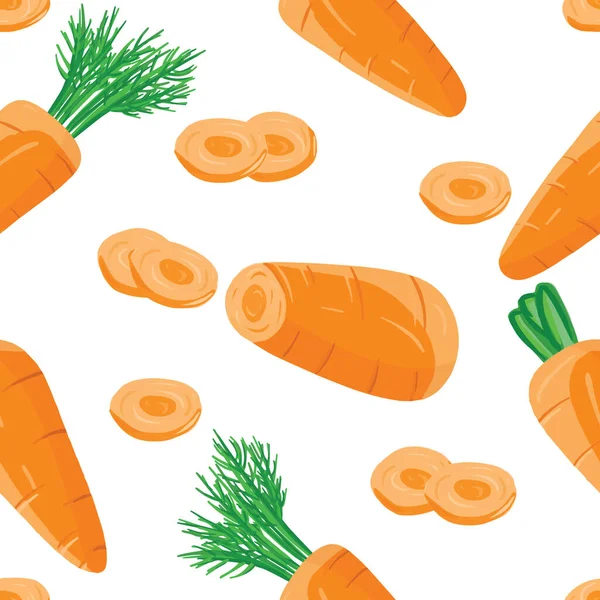无缝隙图案 胡萝卜蔬菜 白色背景 用漫画写实主义风格的矢量图解 纺织品 包装纸 餐巾纸 菜单设计 — 图库矢量图片
