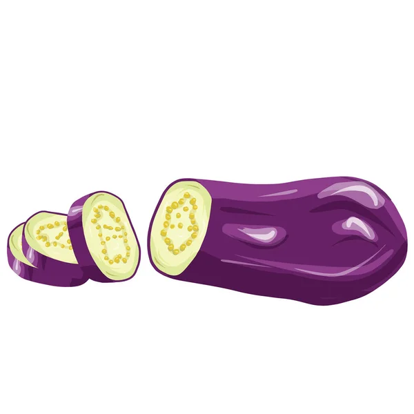 Aubergine Tranchée Légumes Isolés Sur Fond Blanc Illustration Vecrot Dessin — Image vectorielle