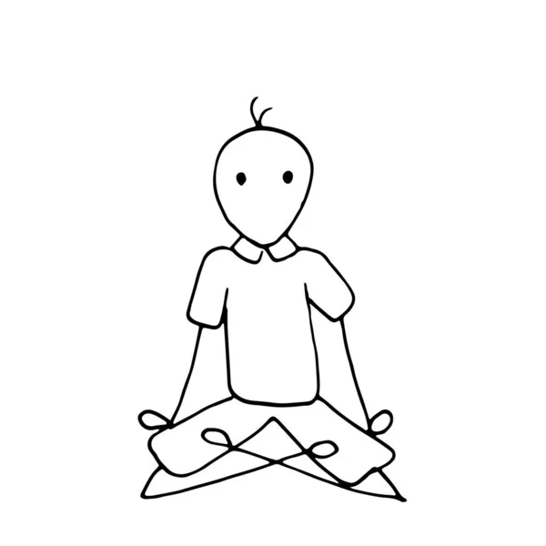 Concetto Yoga Uomo Posizione Loto Seduto Sul Pavimento Semplice Illustrazione — Vettoriale Stock