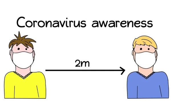 Coronavirus Bevissthet Hold God Avstand Mellom Stolpene Karantenerestriksjoner Forebygging Infeksjonssykdommer – stockvektor