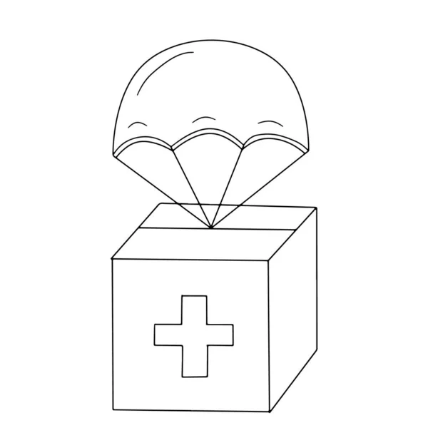 Картонна Коробка Медичним Хрестом Парашутом Концепція Міжнародних Авіаперевезень Швидкої Доставки — стоковий вектор