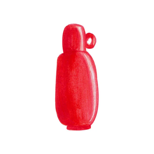 Rode Thermoskan Voor Kamperen Met Warme Drank Aquarel Met Hand — Stockfoto