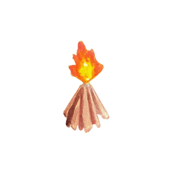 暖かい キャンプ たき火 木の棒でのシンボルとして火災と小さな暖炉 水彩手描きイラスト 自然探検のためのデザイン — ストック写真