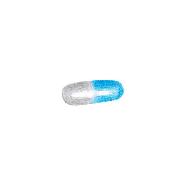 白い背景に隔離された青いカプセル 水彩鉛筆手描きイラスト 薬の概念 鎮痛剤 バイタル 抗生物質 ホメオパシー ヘルプ — ストック写真