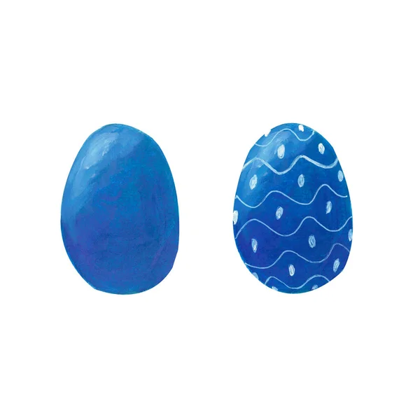 Conjunto Dois Ovos Azuis Pantone Coloridos Com Ornamento Branco Isolado — Fotografia de Stock