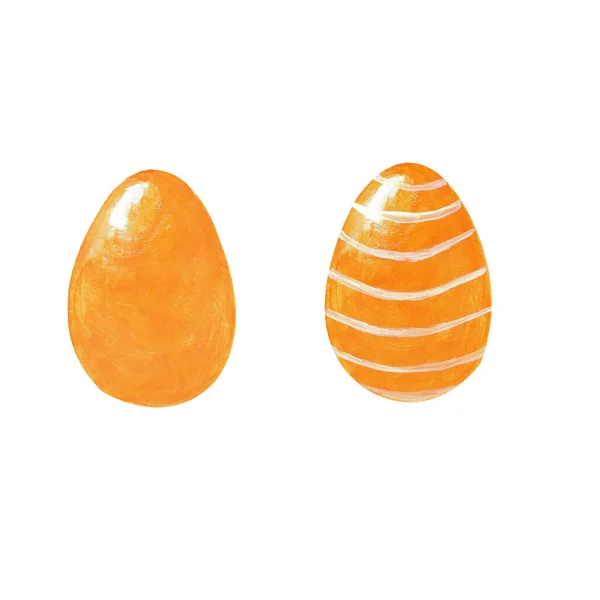 Set Van Twee Gekleurde Oranje Eieren Met Wit Ornament Geïsoleerd — Stockfoto