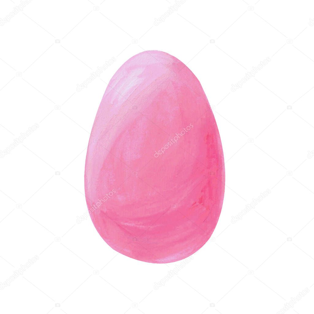 Pink easter egg isolated on white background. Watercolor gouache hand drawn illustration. Happy easter holiday. Decor, design, decoration for greeting card, poster, scrapbooking