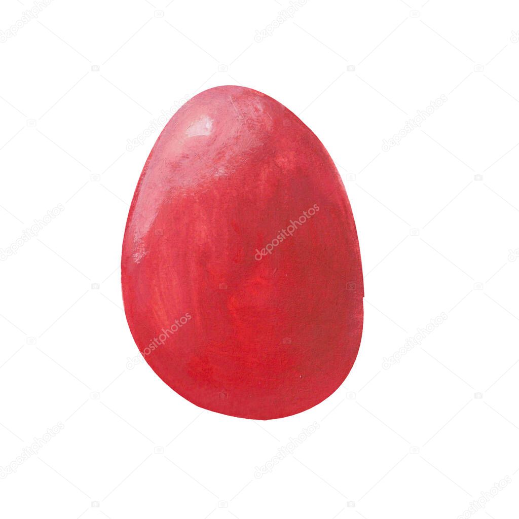 Red easter egg isolated on white background. Watercolor gouache hand drawn illustration. Happy easter holiday. Decor, design, decoration for greeting card, poster, scrapbooking