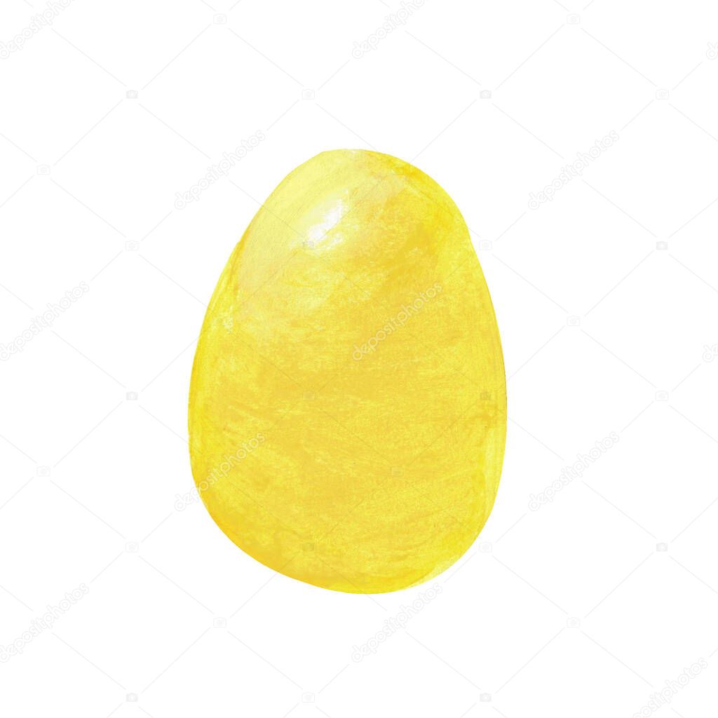 Yellow easter egg isolated on white background. Watercolor gouache hand drawn illustration. Happy easter holiday. Decor, design, decoration for greeting card, poster, scrapbooking