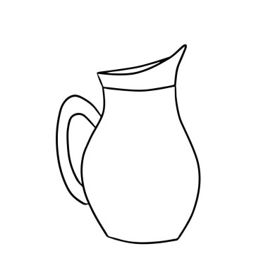 Süt, su ve meyve suyu için cam sürahi. Çizgi film çizim tarzında basit vektör çizimi çizimi. Tabak elementi - sürahi, sürahi, şişe, sürahi, sürahi, kavanoz. Taze çiftlik süt ürünleri..