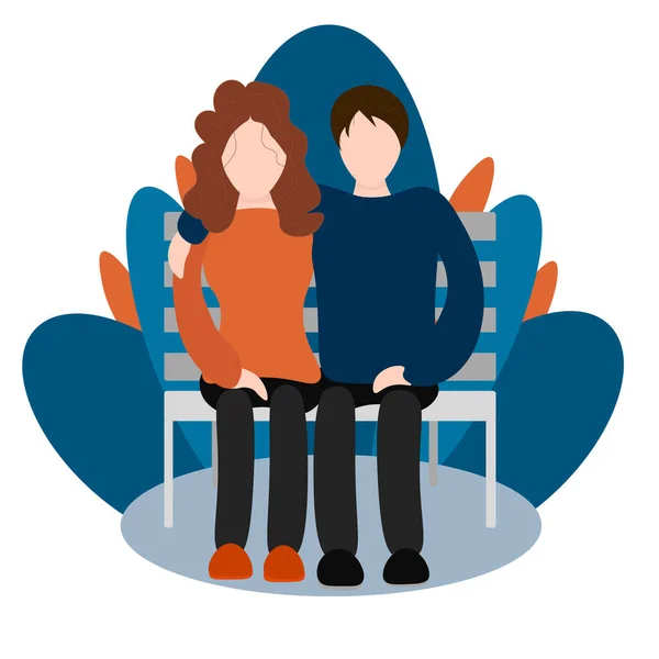 Lovely Couple Sitting Bench Outdoors Vector Illustration Cartoon Flat Style — Stock Vector