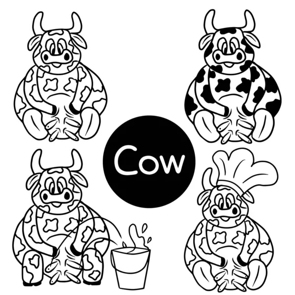 Ensemble Vaches Tachetées Traite Mignonnes Illustration Vectorielle Simple Dans Style — Image vectorielle