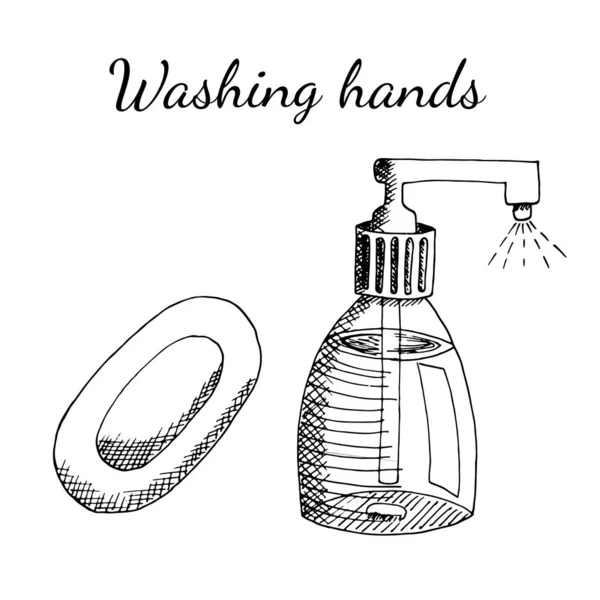 Plicht Van Het Wassen Van Handen Met Antibacteriële Antivirale Zeep — Stockvector