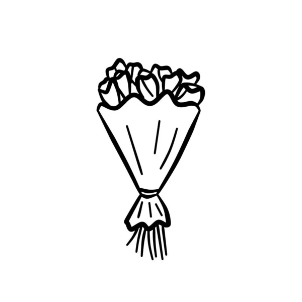 Egy Csokor Gyönyörű Tulipán Virág Csomagolópapírban Ajándék Anyák Napjára Boldog — Stock Vector