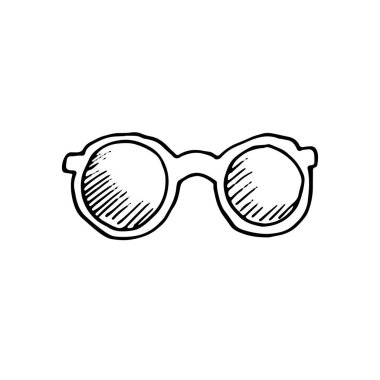 Güneş gözlükleri beyaz arkaplanda izole edilmiş. Offtalmolojik sorunları olan insanlar için tıbbi gözlük. Çizim çizimi tarzında vektör el çizimi. Tıp kavramı, yaz, aksesuar.