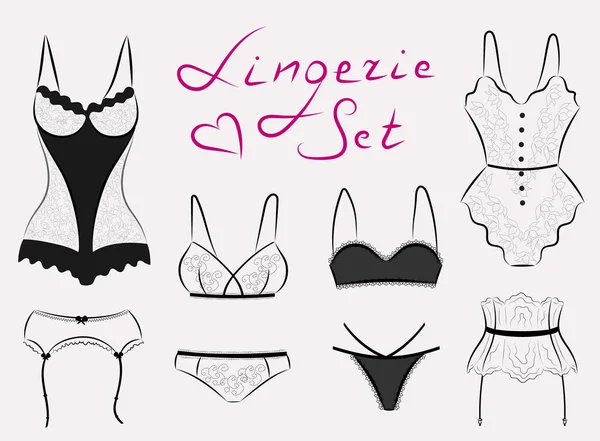 Vector Illustration Elegant Lace Lingerie Set — Stock Vector