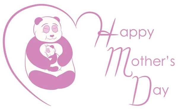Cartão Para Dia Das Mães Pandas Desenhos Animados Bonitos Ilustração —  Vetores de Stock