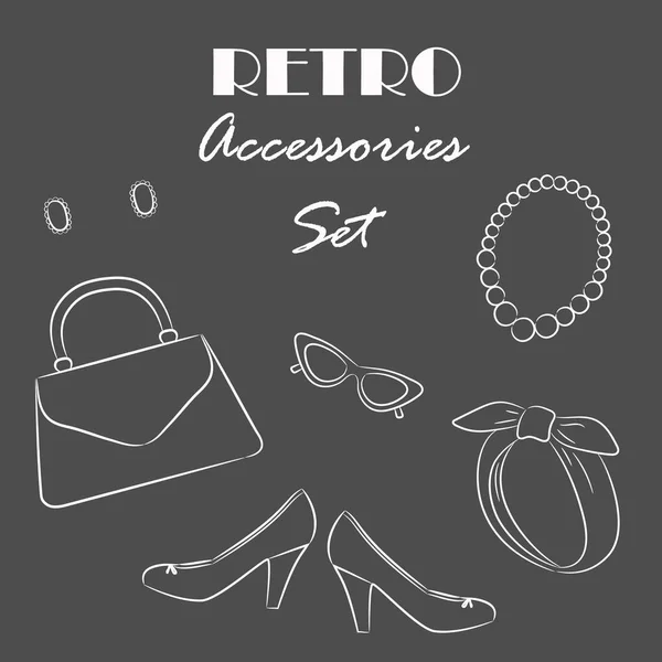 Set Accesorios Retro Moda Detalles Del Estilo Vintage Mujer Esquema — Archivo Imágenes Vectoriales