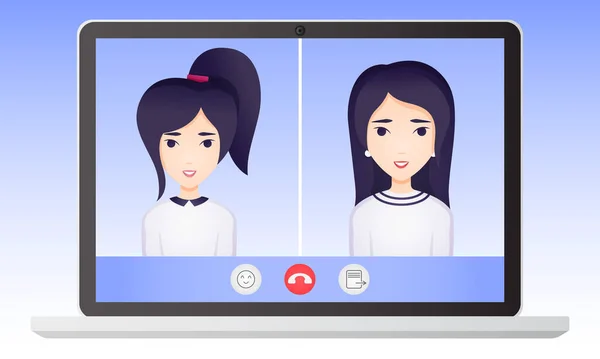 Appel Vidéo Asiatique Fille Mère Parler Utilisant Internet Portable Caméra — Image vectorielle