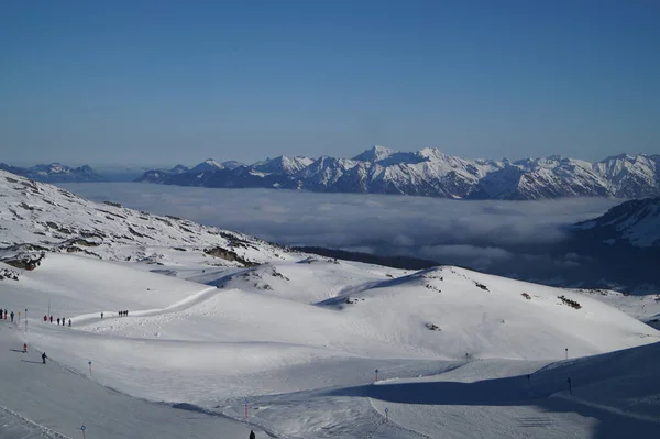 Bellissimo Paesaggio Invernale Con Neve Delle Alpi Bavaresi Austriache Con — Foto Stock