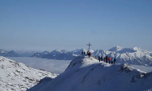 Bellissimo Paesaggio Invernale Con Neve Delle Alpi Bavaresi Austriache Con — Foto Stock