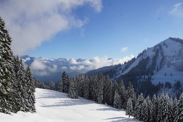 Zimowy Krajobraz Bawarskich Alpach Niemieckich — Zdjęcie stockowe