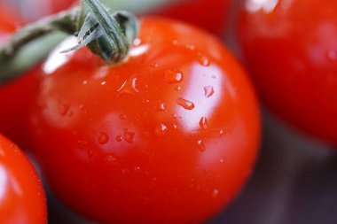 Küçük kırmızı domatesleri kapatın.                                 