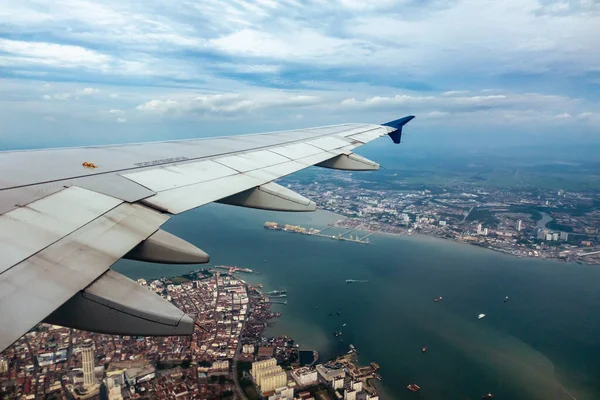 Airplane Taking Penang Airport Viewing Airplane Window Wing Reveal Penang — Stock Photo, Image