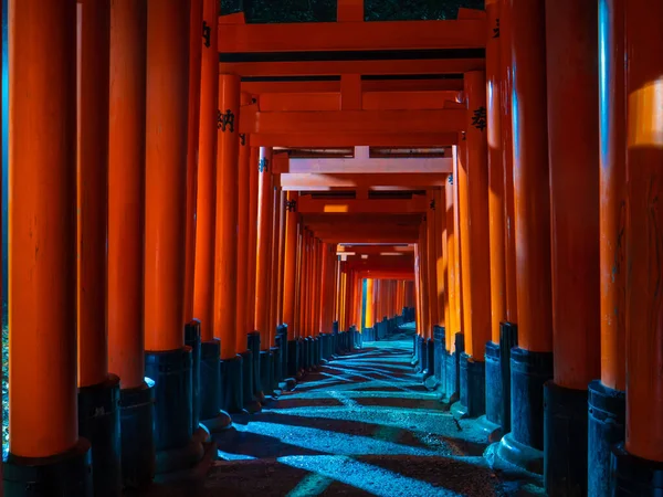 Berömda Portar Sätt Fushimi Inari Taisha Natten Varje Grind Har — Stockfoto