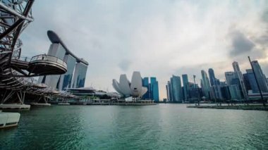 Marina Körfezi 'nde günbatımının zamanı geniş açılı mercek, Singapur, Şubat 2019