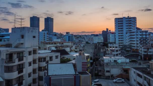 Timelapse Stadsbild Kokusai Dori Området Naha Skjuten Morgonen Från Mörk — Stockvideo