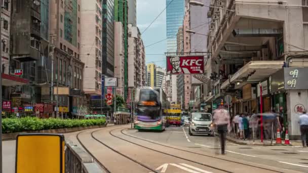 Timelapse Tram Way Traffic People Wan Chai Normal Business Day — Stockvideo