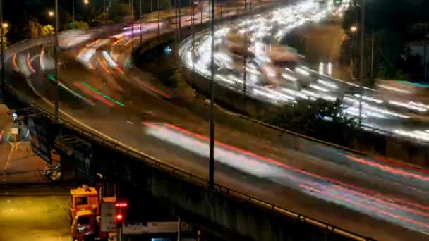 Zeitraffer Aufnahme Des Verkehrs Bangkok Nachtaufnahme Mit Langzeitbelichtung Lichtspuren Erfassen — Stockvideo