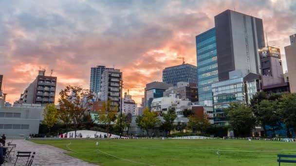 池袋公園の夕日のタイムラプス撮影 美しい空と都市を背景に 2018年10月 — ストック動画