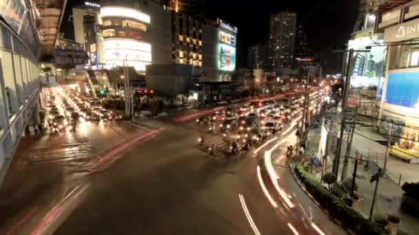 Időeltolódás Lövés Bangkok Forgalom Éjszakai Hosszú Expozíció Lövés Elfog Fény — Stock videók